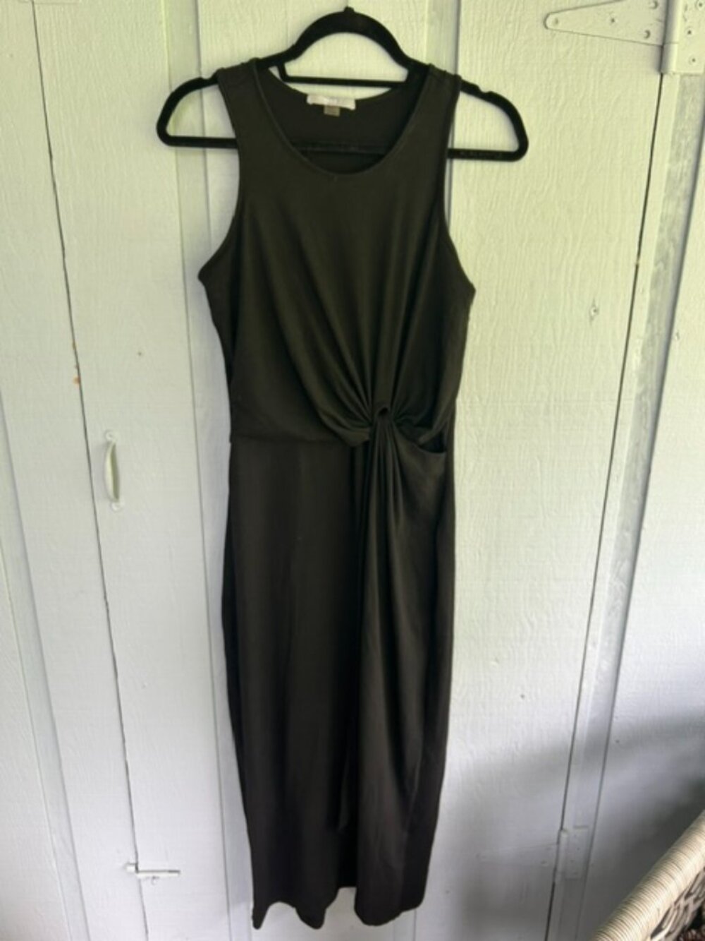 Tart Black Ruched Sheath Dress Sleeveless Scoop Neck Knee Length Size L